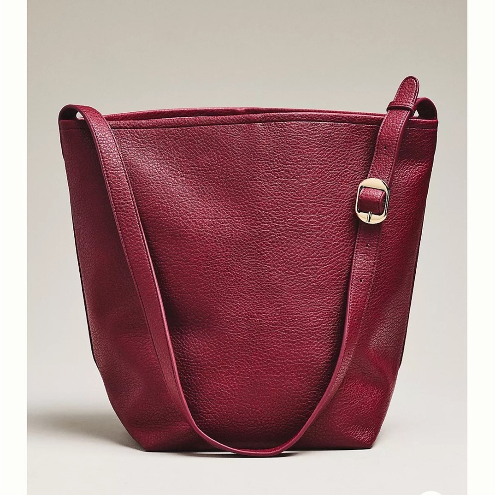 NWT Anthropologie Vegan Leather Buckle-Strap Elegant Burgundy Shoulder Bag